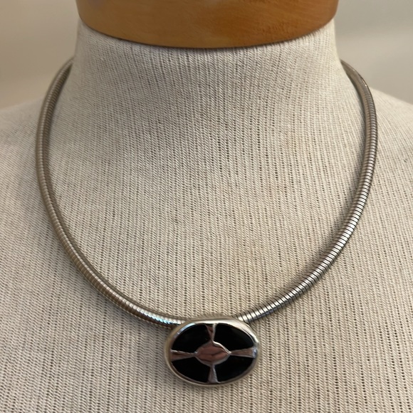 Vintage Silver-tone Round Omega Snake Chain with Pendant - Picture 15 of 16